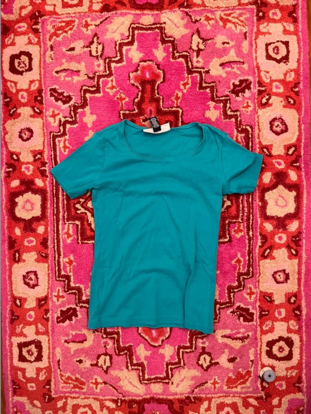 Karen Scott Petites Women's Teal Short Sleeve T-Shirt